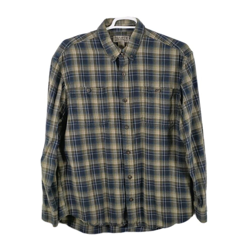 Duluth Men's‎ XL Green/Blue Plaid Heavy Long Sleeve Button Up Shirt - Thumbnail 6