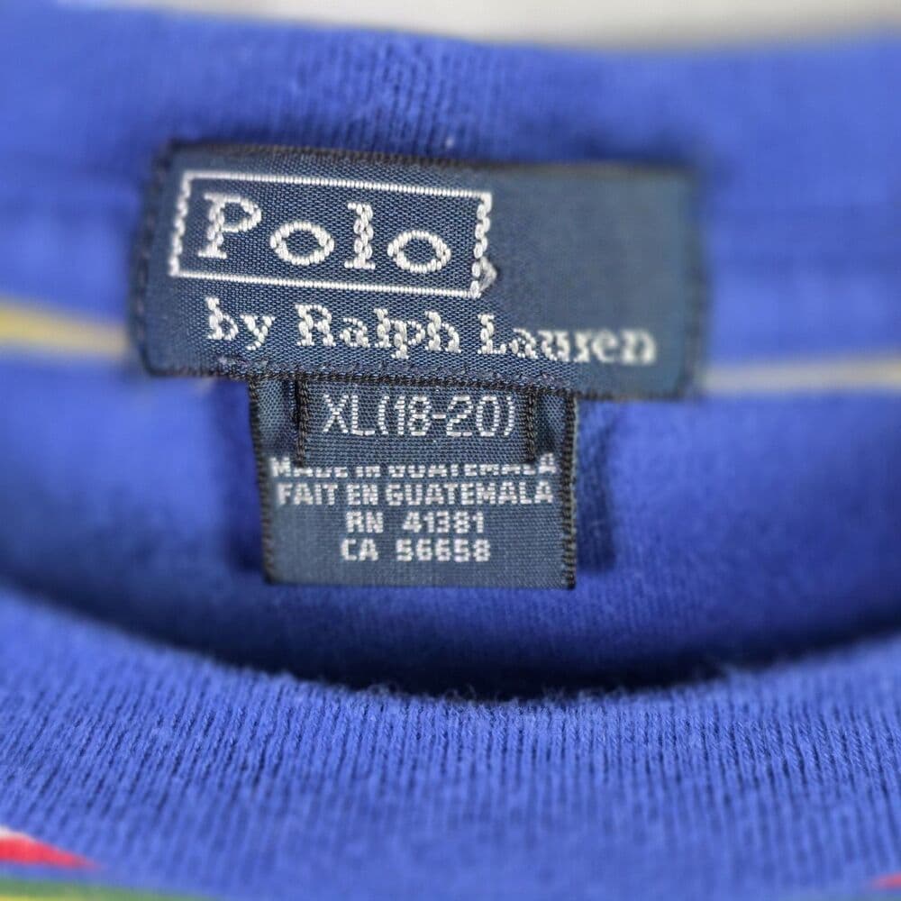 Polo Ralph Lauren Boy's XL (18-20) Royal Blue Striped Short Sleeved T-Shirt - Thumbnail 2