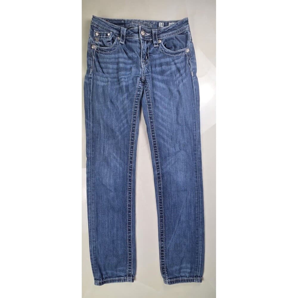 Miss Me Jeans Girls Size 14 Blue Denim Skinny‎ Straight Jeans - JK595853 - Thumbnail 12