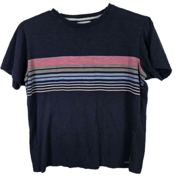 Denim & Flower Ricky Singh Men's Large Navy Blue White‎ Stripe Casual T-Shirt - Thumbnail 13