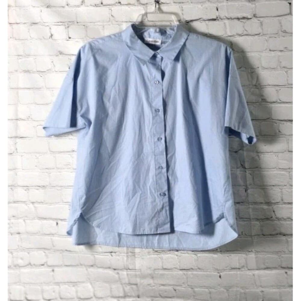 Calvin Klein Women's Small Blue Cotton Stretch Button Up Short Sleeve Shirt - Thumbnail 9