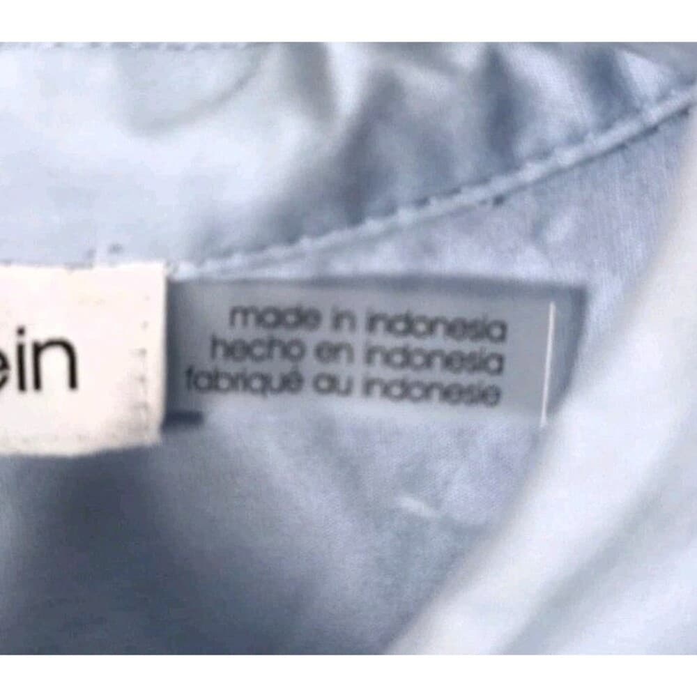 Calvin Klein Women's Small Blue Cotton Stretch Button Up Short Sleeve Shirt - Thumbnail 3