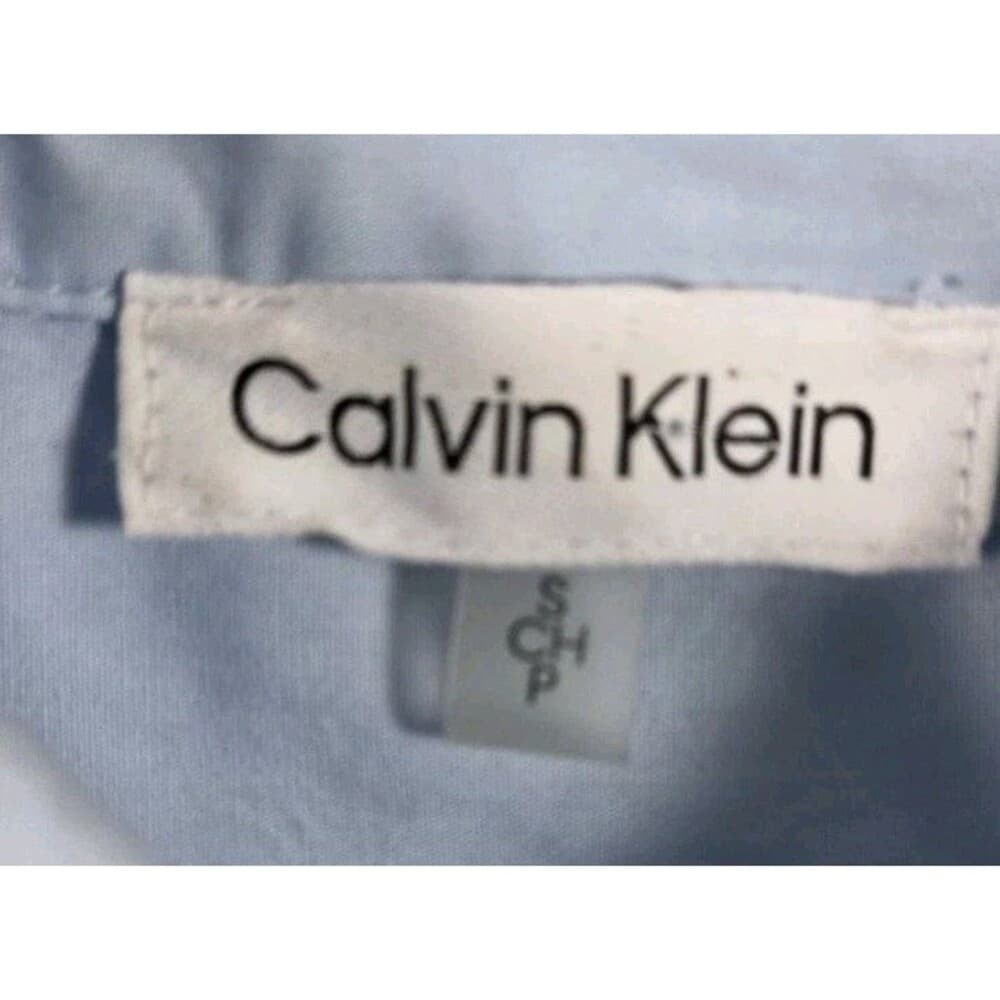 Calvin Klein Women's Small Blue Cotton Stretch Button Up Short Sleeve Shirt - Thumbnail 2