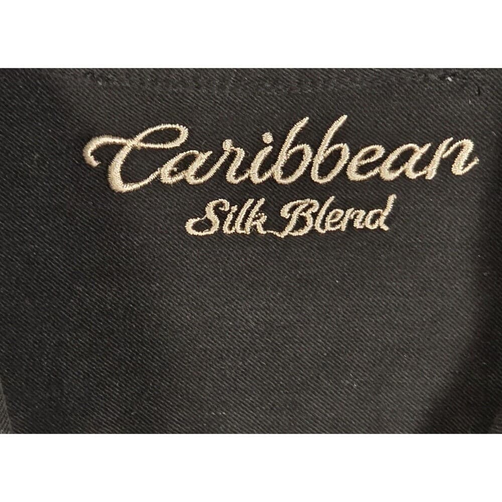 Caribbean Brand Men's Large 70% Silk -30% Cotton Black Button-Down Shirt‎ - Thumbnail 2