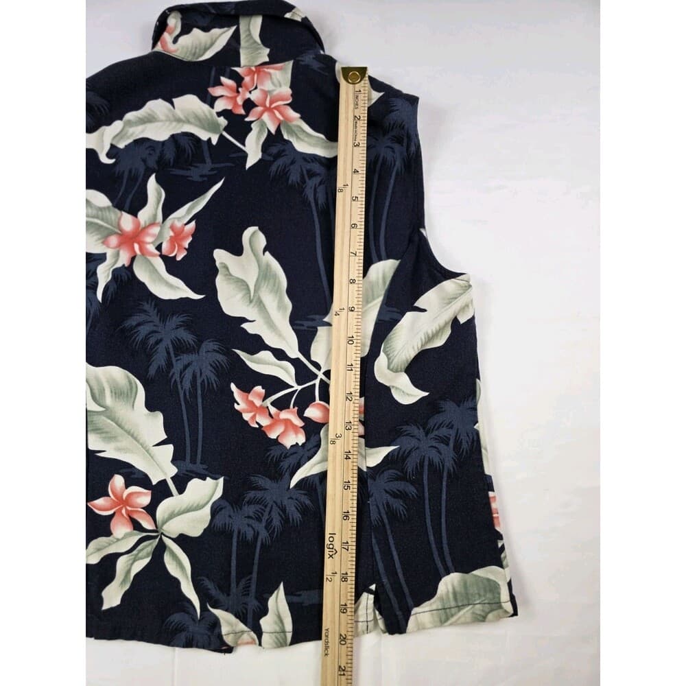 Caribbean Joe Women’s Medium Black Floral‎ Hawaiian Collared Button Blouse - Thumbnail 5