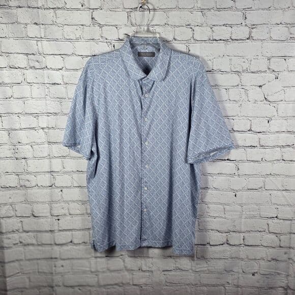 Daniel Cremieux Men's Blue / White Geometric Short Sleeve Polo Shirt - Thumbnail 11