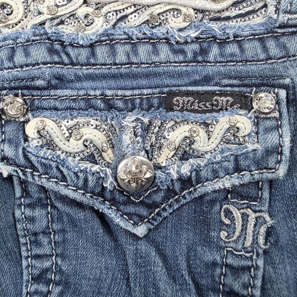 Miss Me Jeans Girls Size 14 Blue Denim Skinny‎ Straight Jeans - JK595853 - Thumbnail 5