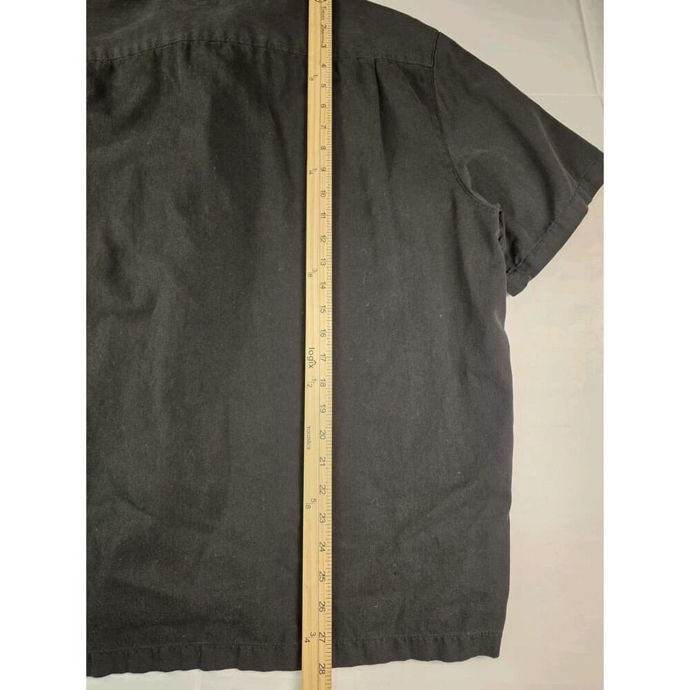 Caribbean Brand Men's Large 70% Silk -30% Cotton Black Button-Down Shirt‎ - Thumbnail 6