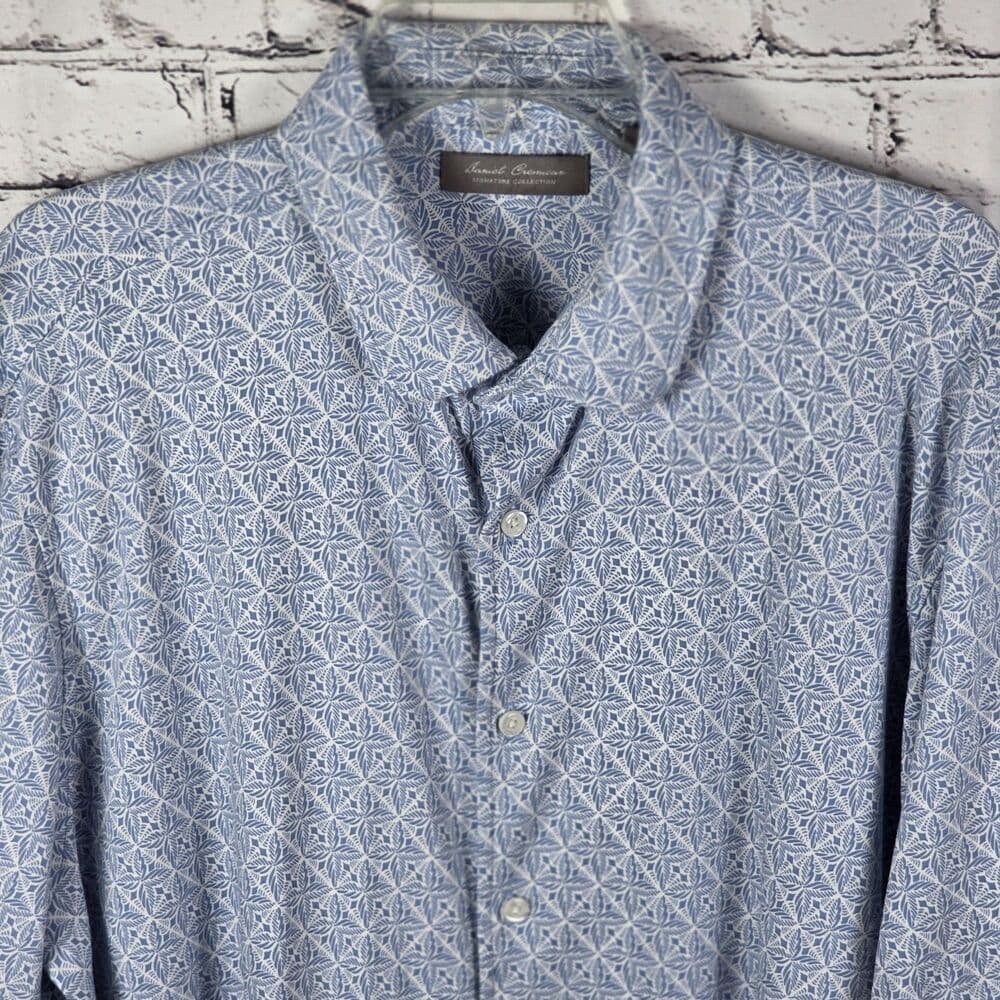 Daniel Cremieux Men's Blue / White Geometric Short Sleeve Polo Shirt - Thumbnail 2