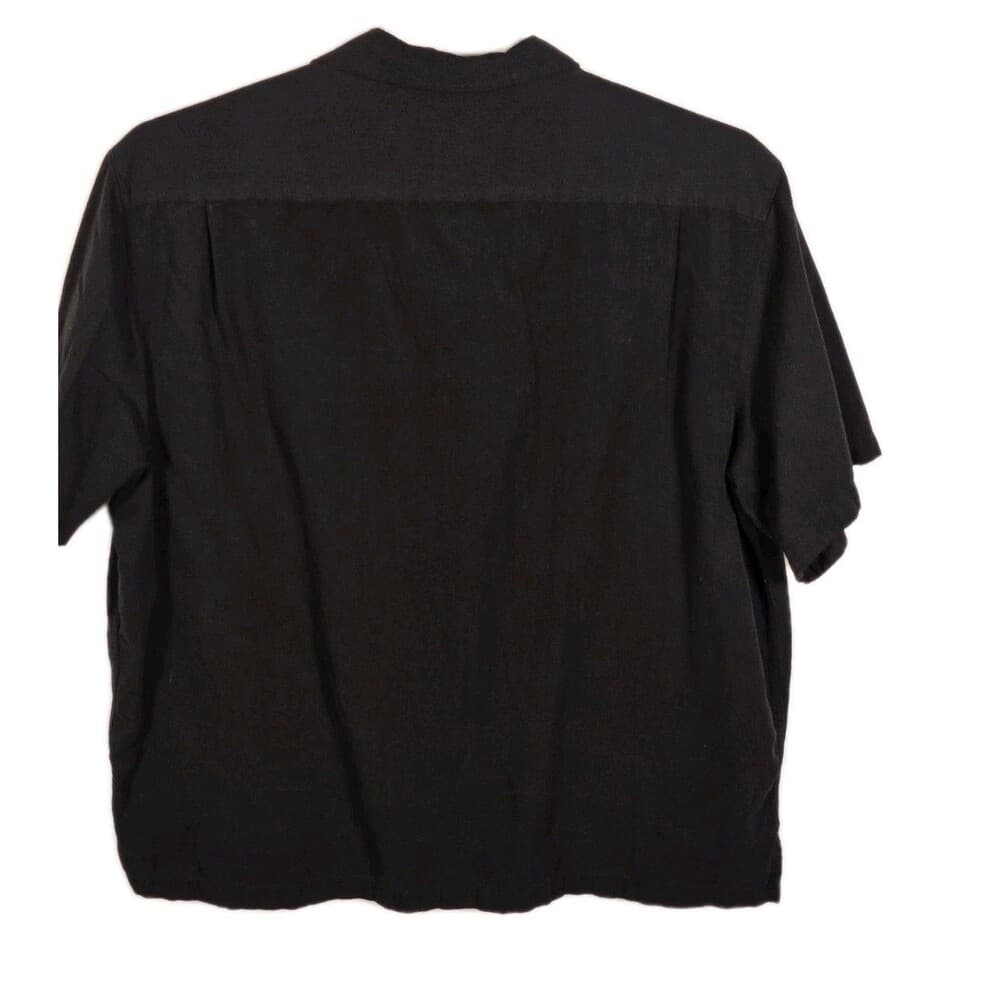 Caribbean Brand Men's Large 70% Silk -30% Cotton Black Button-Down Shirt‎ - Thumbnail 8