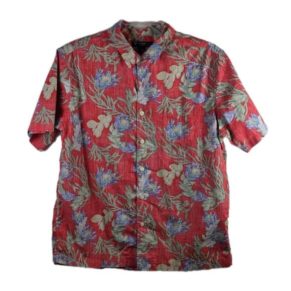 Cremieux Classics Men's Large Red Floral Short Sleeve Shirt - Thumbnail 8