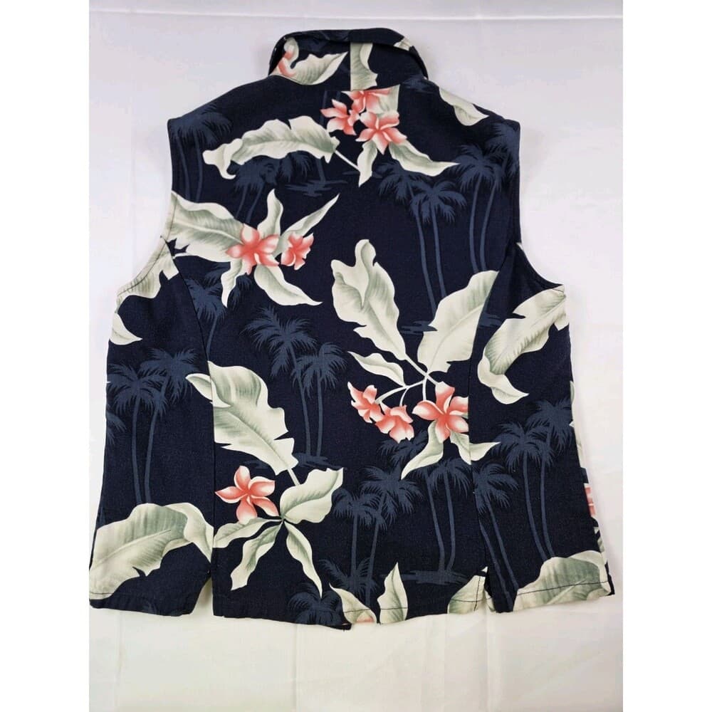 Caribbean Joe Women’s Medium Black Floral‎ Hawaiian Collared Button Blouse - Thumbnail 3