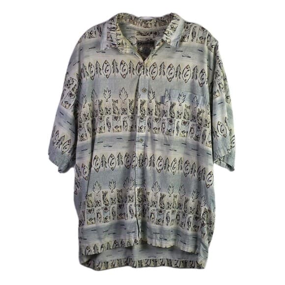 Sportif Men's XL Multicolor Fish Print Short Sleeve Shirt - Thumbnail 10