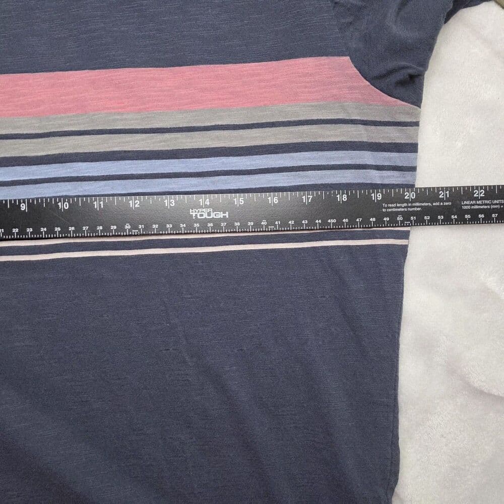 Denim & Flower Ricky Singh Men's Large Navy Blue White‎ Stripe Casual T-Shirt - Thumbnail 4