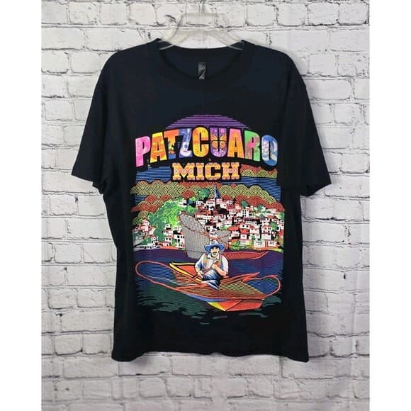 Mexican Men's Large Black Fishing Short Sleeve T-Shirt - Thumbnail 10