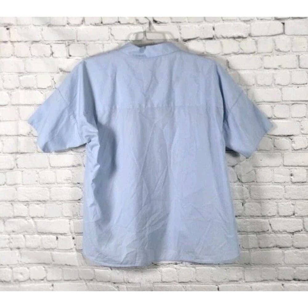 Calvin Klein Women's Small Blue Cotton Stretch Button Up Short Sleeve Shirt - Thumbnail 7