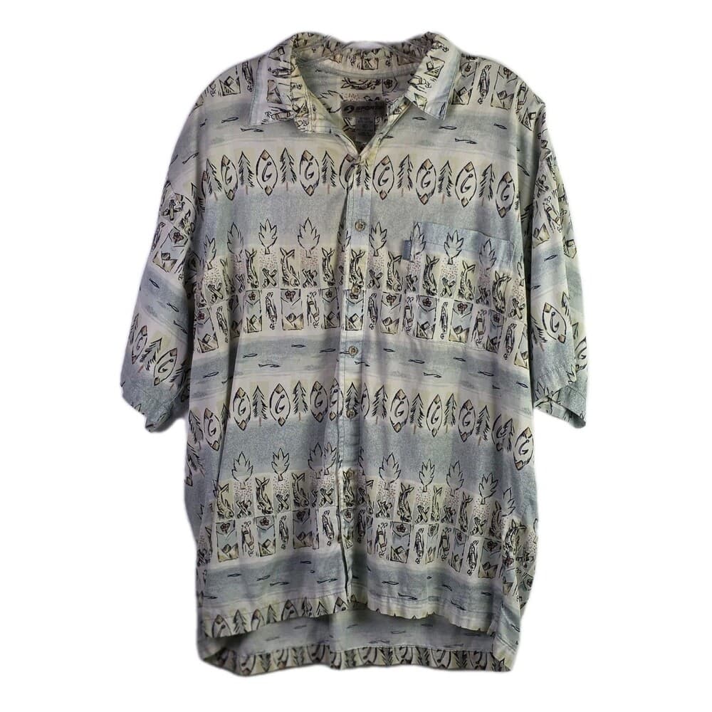 Sportif Men's XL Multicolor Fish Print Short Sleeve Shirt - Thumbnail 9