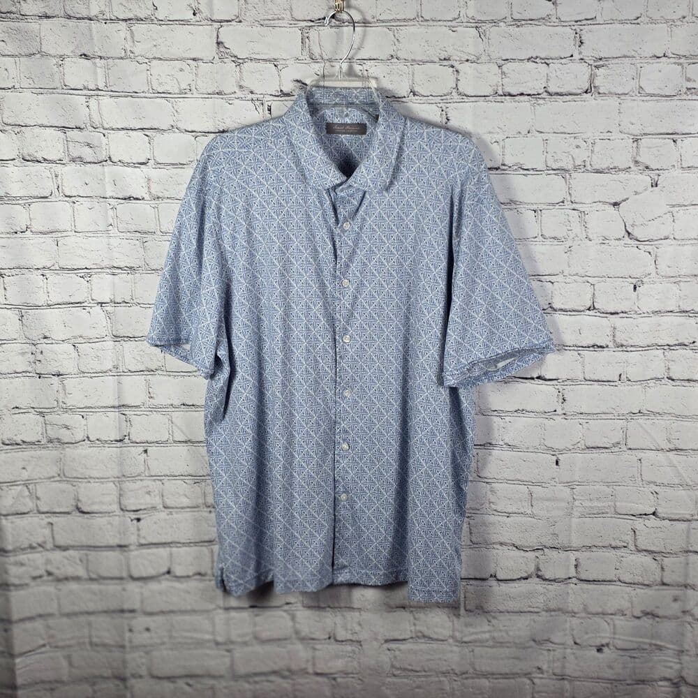 Daniel Cremieux Men's Blue / White Geometric Short Sleeve Polo Shirt - Thumbnail 10