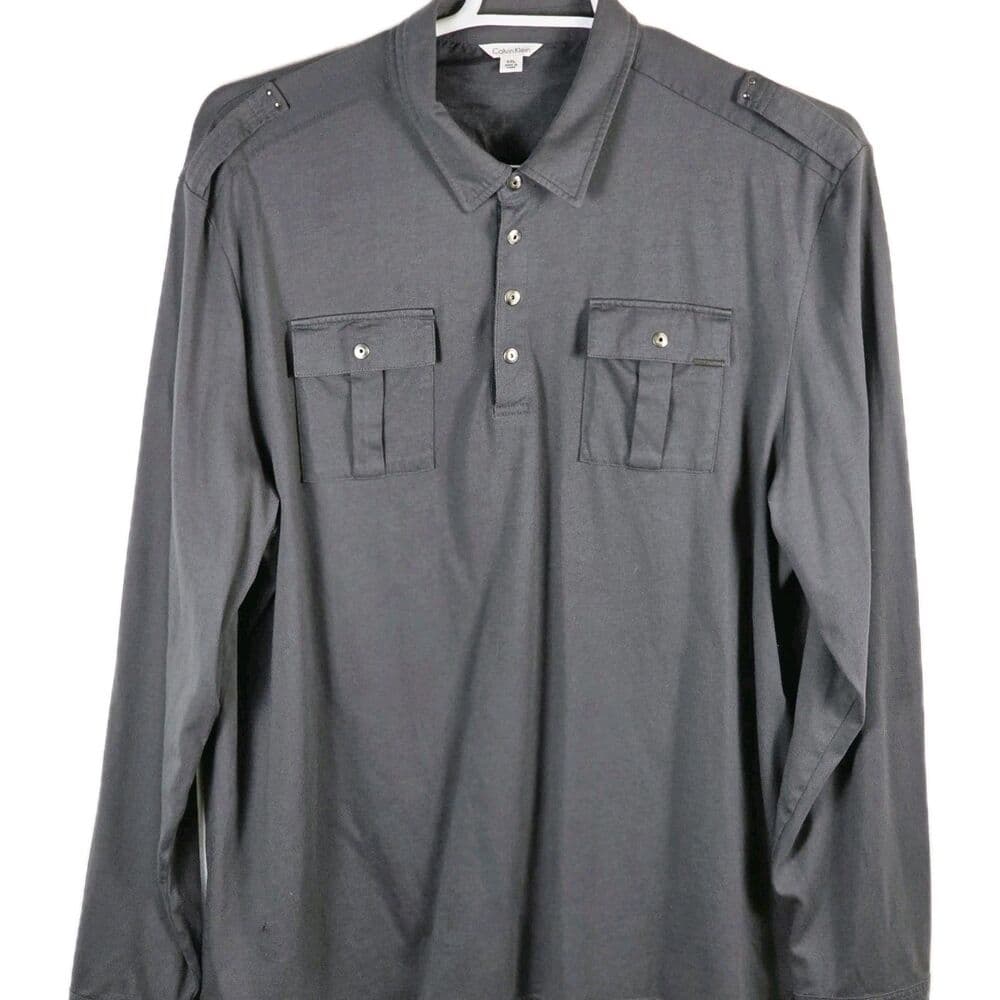 Calvin Klein Shirt Adult XL‎ Gray Long Sleeve 2 Front Pockets Mens - Thumbnail 7