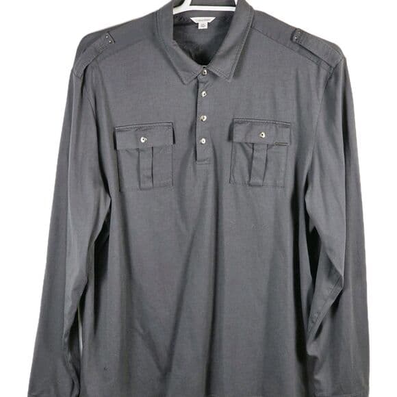 Calvin Klein Shirt Adult XL‎ Gray Long Sleeve 2 Front Pockets Mens - Thumbnail 8