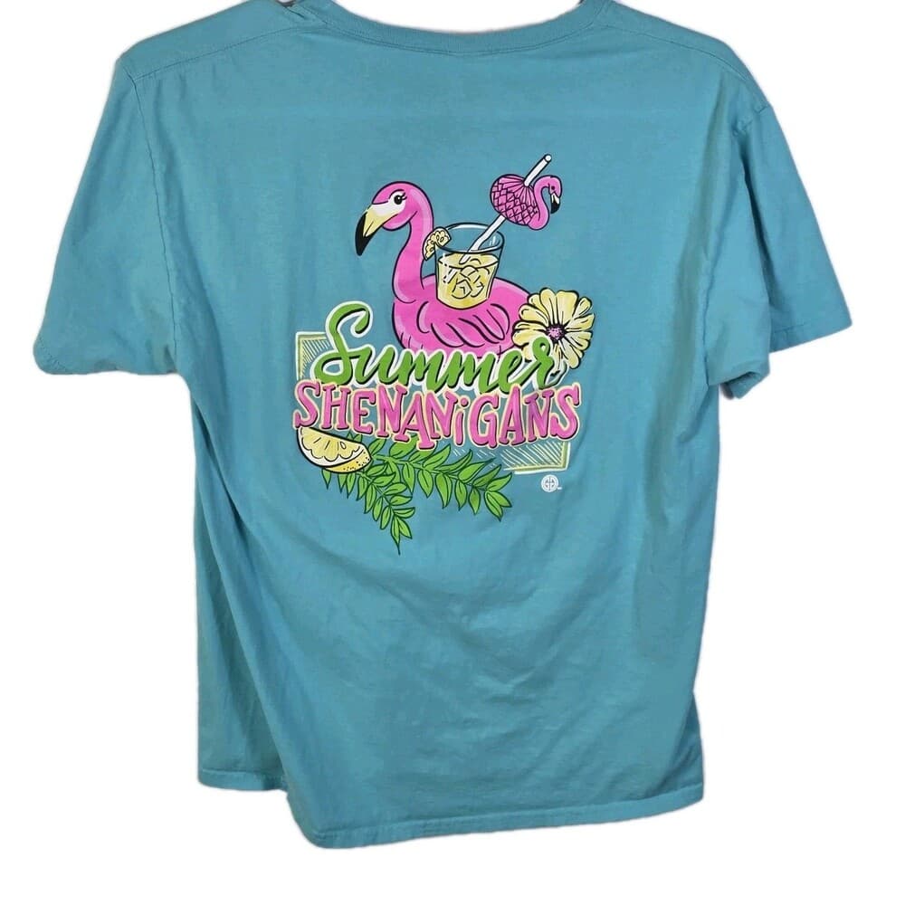 Girlie Girl Originals Large Teal Summer Shenanigans Flamingo‎ T-Shirt - Thumbnail 3