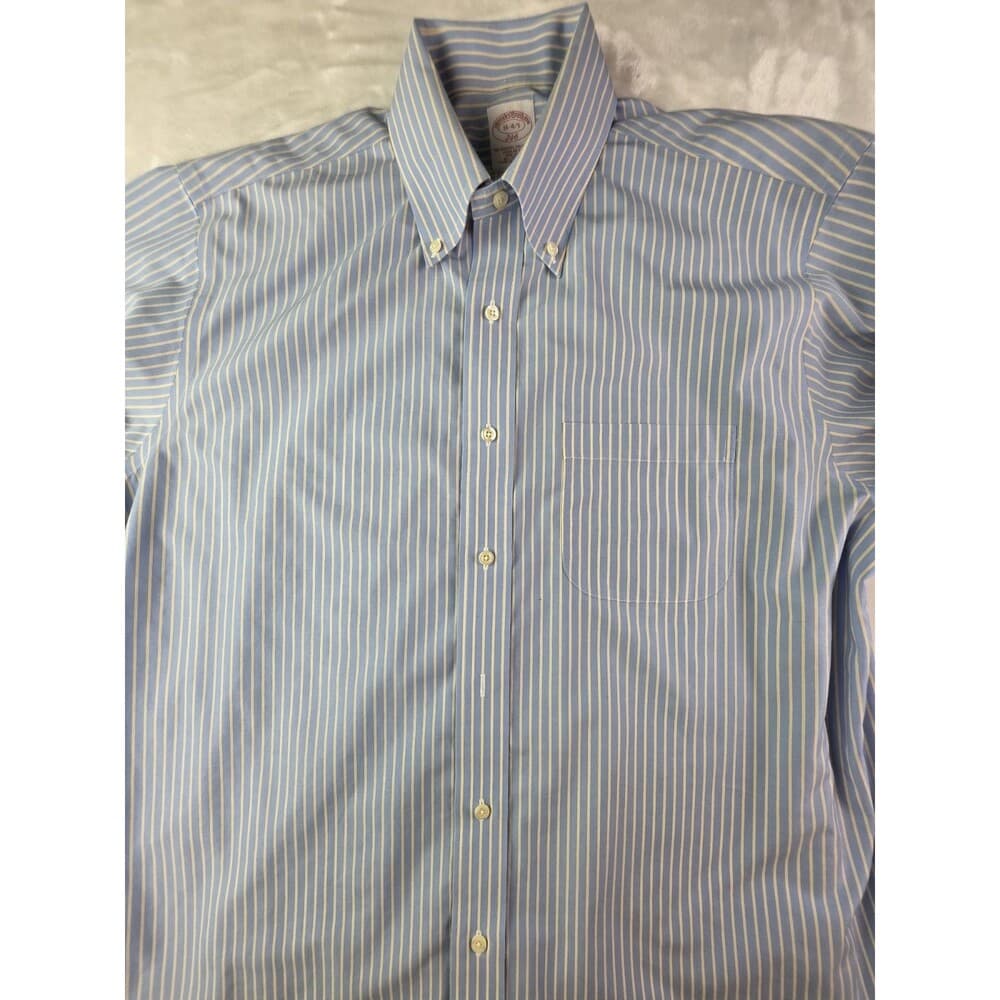 Brooks Brothers Dress Shirt Size‎ 17.5 4/5 Blue White Striped Button Down - Thumbnail 2