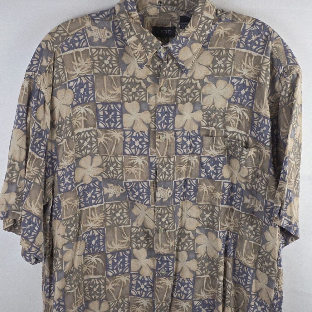 IZOD Shirt Men's Medium Hawaiian Short Sleeve Button Down Casual Shirt - Thumbnail 2