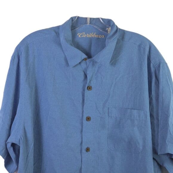Caribbean Brand Men's Large Blue Short Sleeve Button Up Shirt - Thumbnail 15