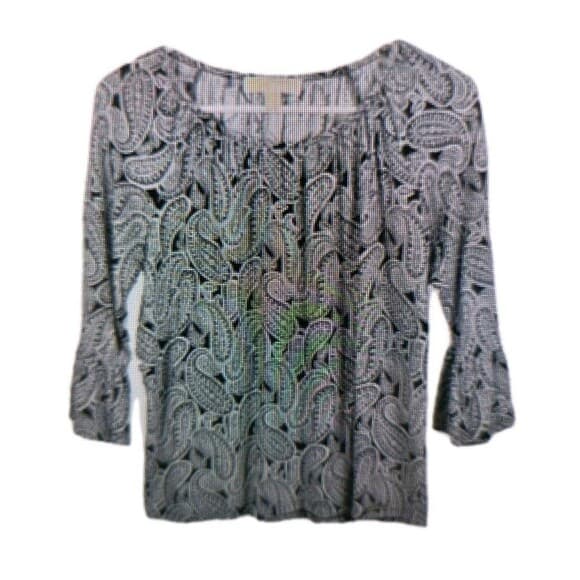 Michael Kors Women's Medium‎ Paisley Gray & Black Blouse - Thumbnail 9