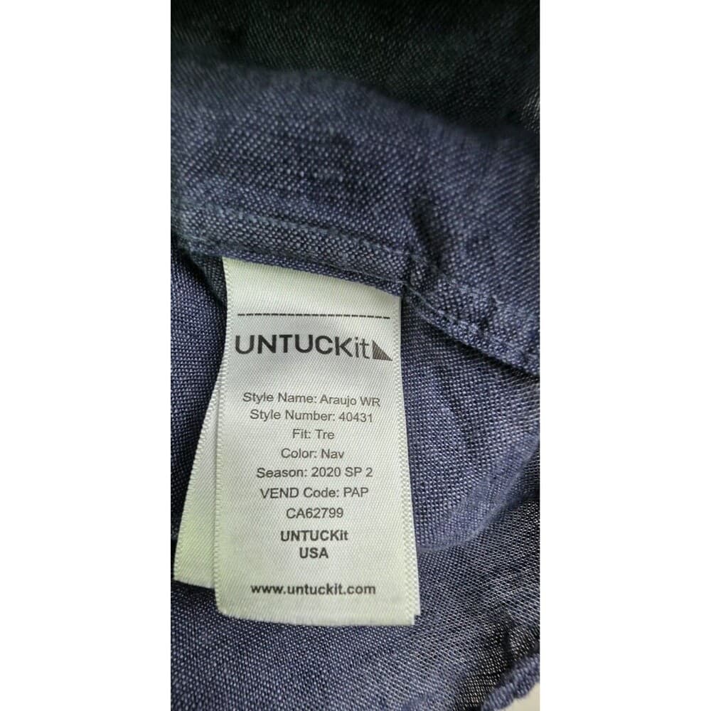 UNTUCKit Men's XL Tre Navy Blue Linen Wrinkle Resistant Short Sleeve Shirt‎ - Thumbnail 3