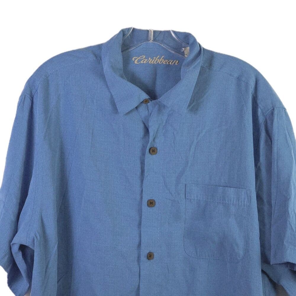 Caribbean Brand Men's Large Blue Short Sleeve Button Up Shirt - Thumbnail 14