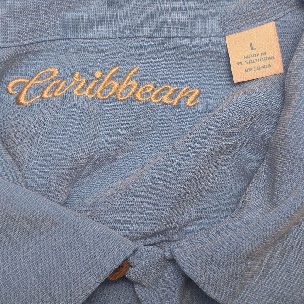 Caribbean Brand Men's Large Blue Short Sleeve Button Up Shirt - Thumbnail 3