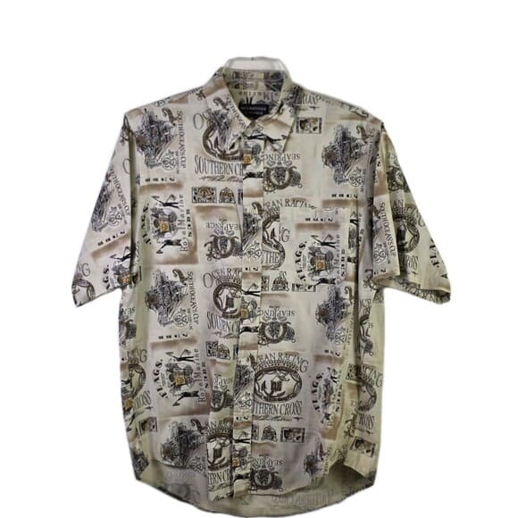 Vtg Roundtree & York Men's Medium Nautical Ocean Short Sleeve Button Down Shirt - Thumbnail 9