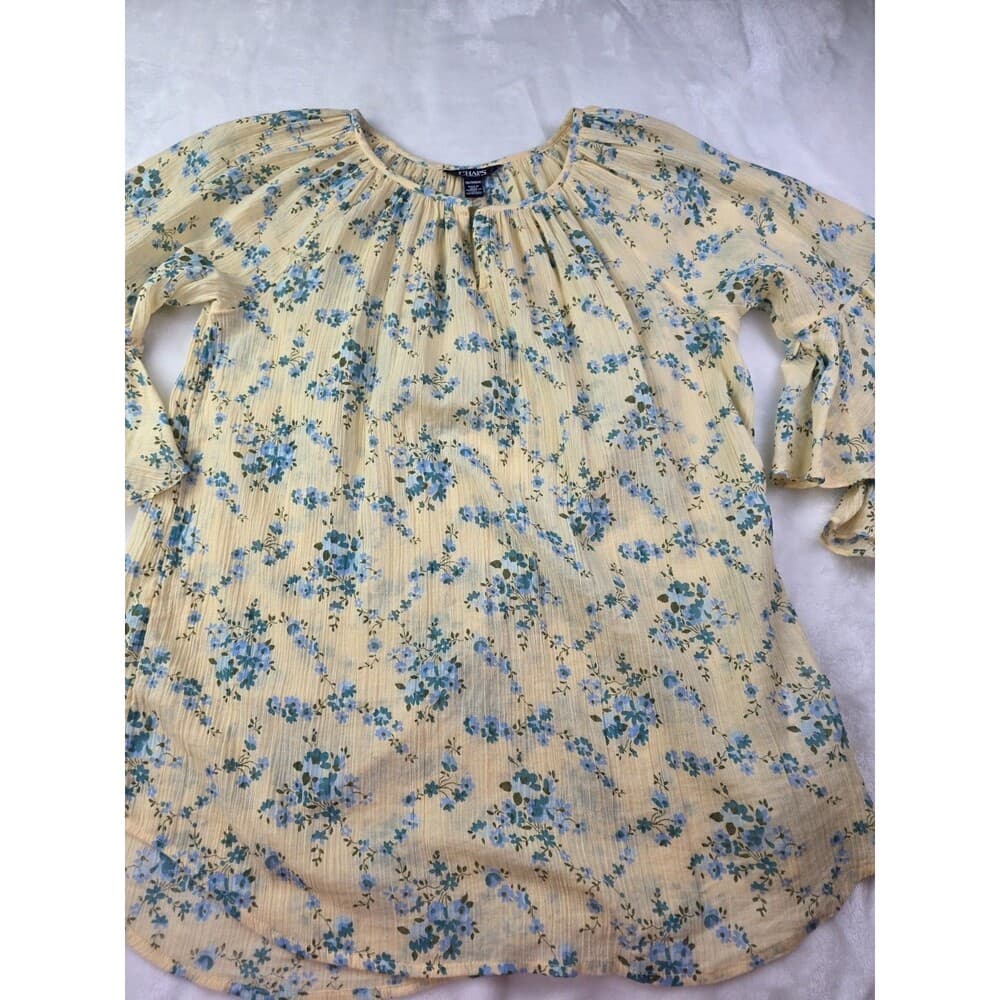 Chaps‎ Women's Size XS Peasant Blouse, Ruffled Sleeves, Pale Yellow Floral - Thumbnail 6