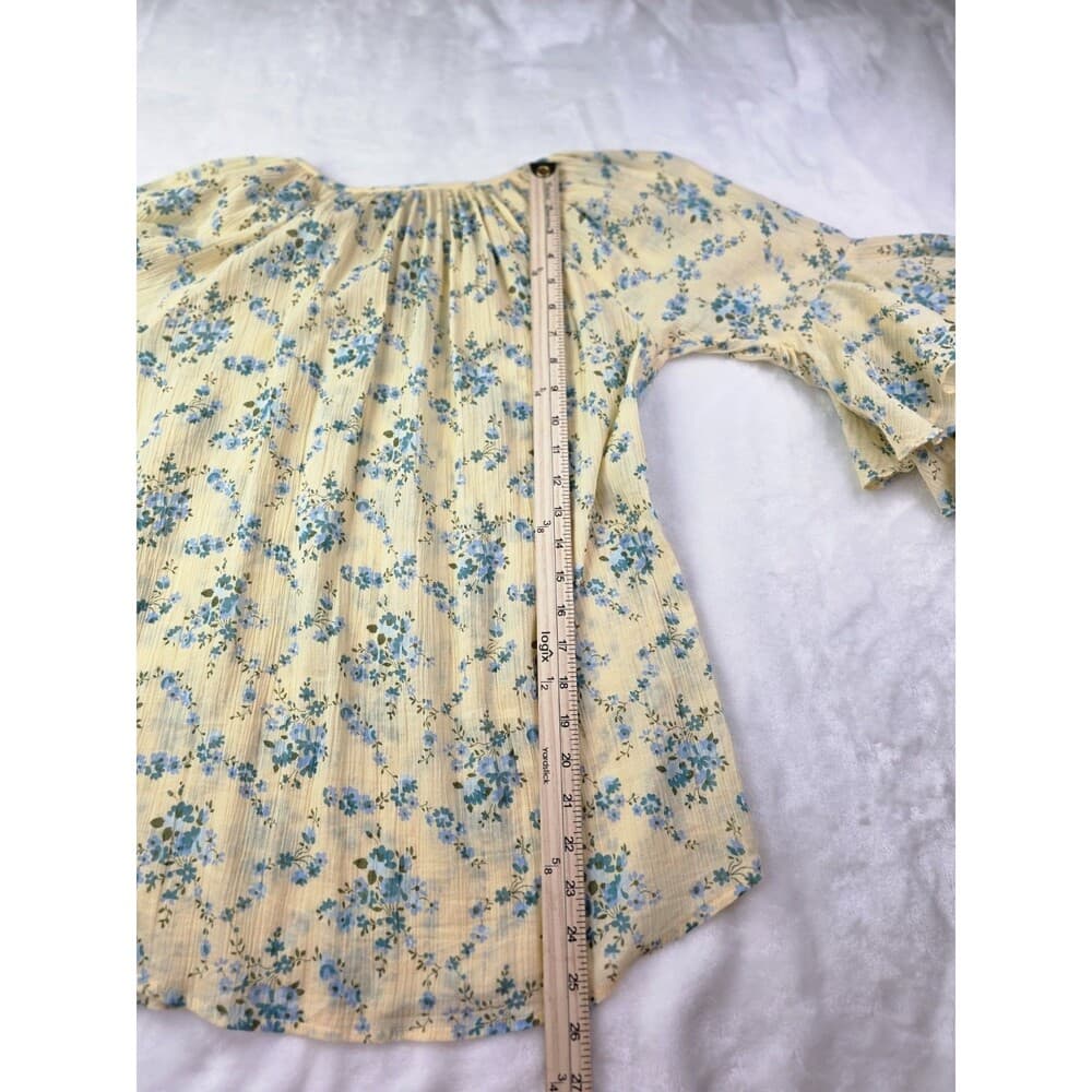 Chaps‎ Women's Size XS Peasant Blouse, Ruffled Sleeves, Pale Yellow Floral - Thumbnail 4