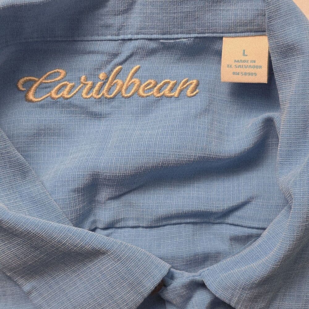 Caribbean Brand Men's Large Blue Short Sleeve Button Up Shirt - Thumbnail 11