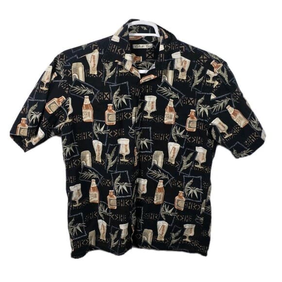Batik Bay‎ Medium Black Beer Bottles Floral Hawaiian Short Sleeve Shirt - Thumbnail 10