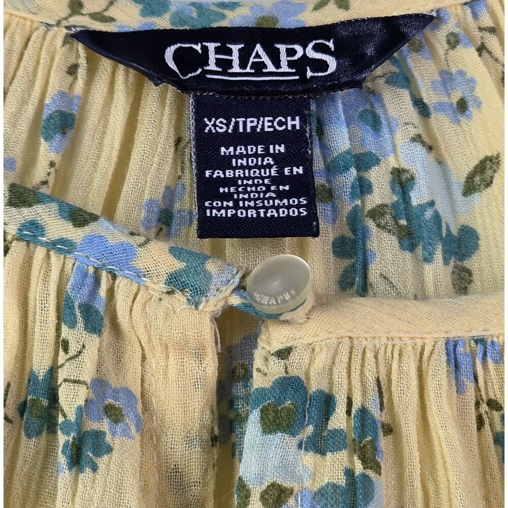 Chaps‎ Women's Size XS Peasant Blouse, Ruffled Sleeves, Pale Yellow Floral - Thumbnail 2