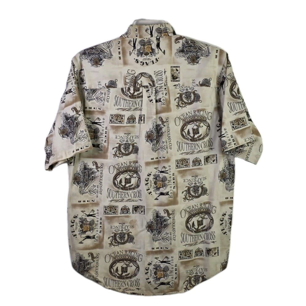 Vtg Roundtree & York Men's Medium Nautical Ocean Short Sleeve Button Down Shirt - Thumbnail 5