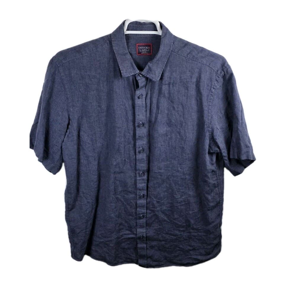 UNTUCKit Men's XL Tre Navy Blue Linen Wrinkle Resistant Short Sleeve Shirt‎ - Thumbnail 8