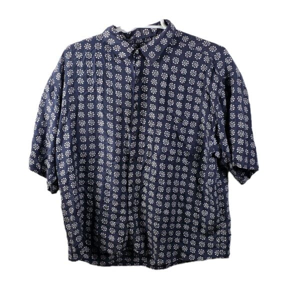 Summa‎ Men's XL Blue Fish Floral 100% Silk Short Sleeve Button Up Shirt RN 81340 - Thumbnail 7