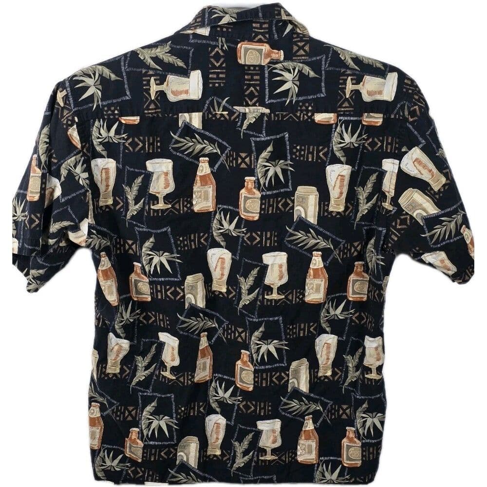 Batik Bay‎ Medium Black Beer Bottles Floral Hawaiian Short Sleeve Shirt - Thumbnail 6