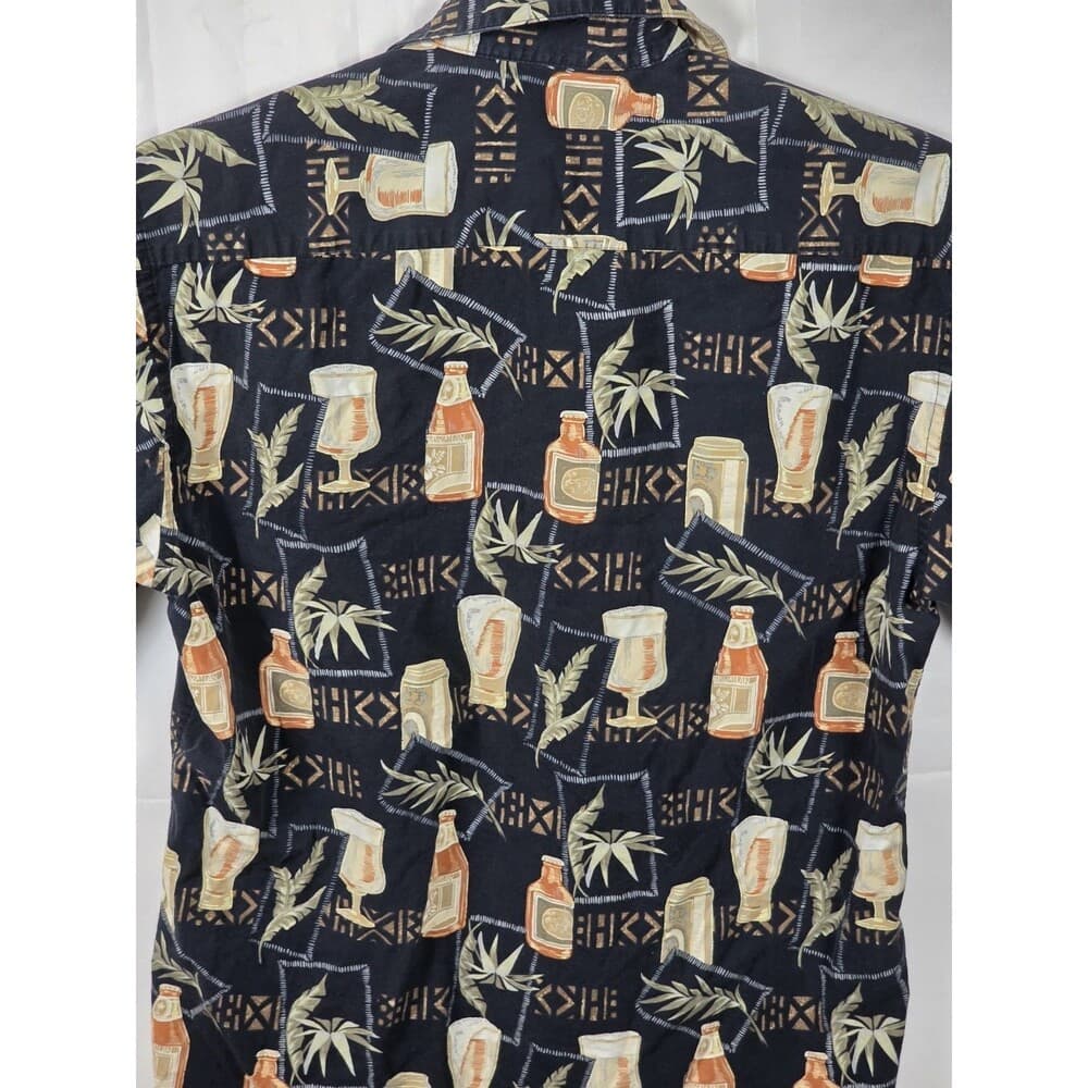 Batik Bay‎ Medium Black Beer Bottles Floral Hawaiian Short Sleeve Shirt - Thumbnail 5