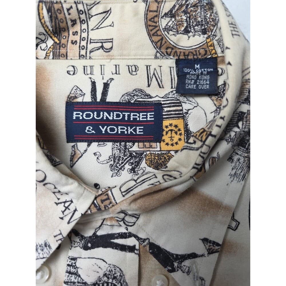 Vtg Roundtree & York Men's Medium Nautical Ocean Short Sleeve Button Down Shirt - Thumbnail 3