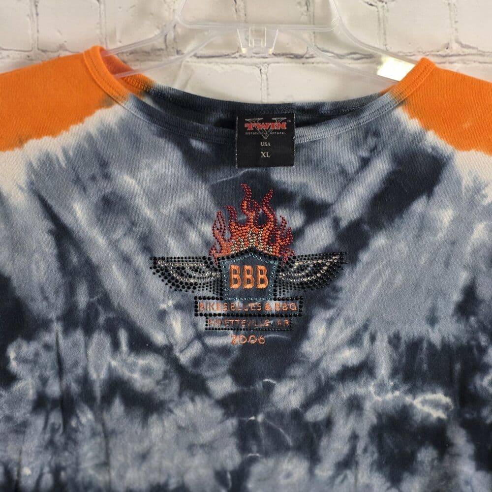 Vtg 2006 Bikes Blues & BBQ Bike Rally Women's XL Tye Dyed/Rhinestone Shirt - Thumbnail 2