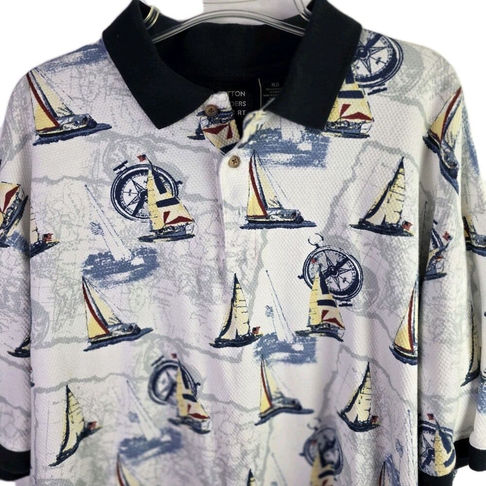 Cotton Traders Sport Men's XL Multicolored Nautical Short Sleeve Polo Shirt - Thumbnail 2
