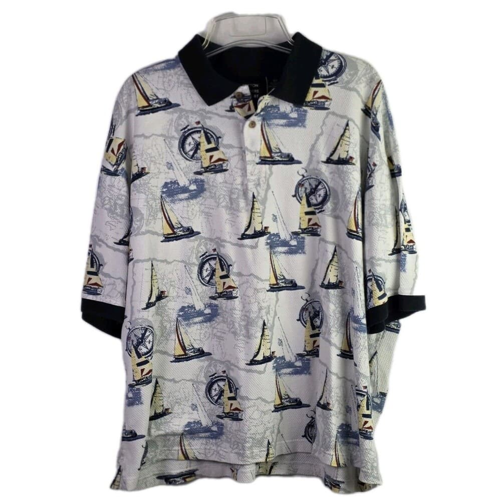Cotton Traders Sport Men's XL Multicolored Nautical Short Sleeve Polo Shirt - Thumbnail 9
