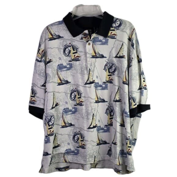 Cotton Traders Sport Men's XL Multicolored Nautical Short Sleeve Polo Shirt - Thumbnail 10