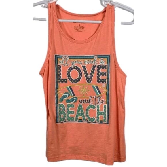 Girlie Girl Originals Women’s Small Orange " Love At The Beach" Tank‎ Top - Thumbnail 8