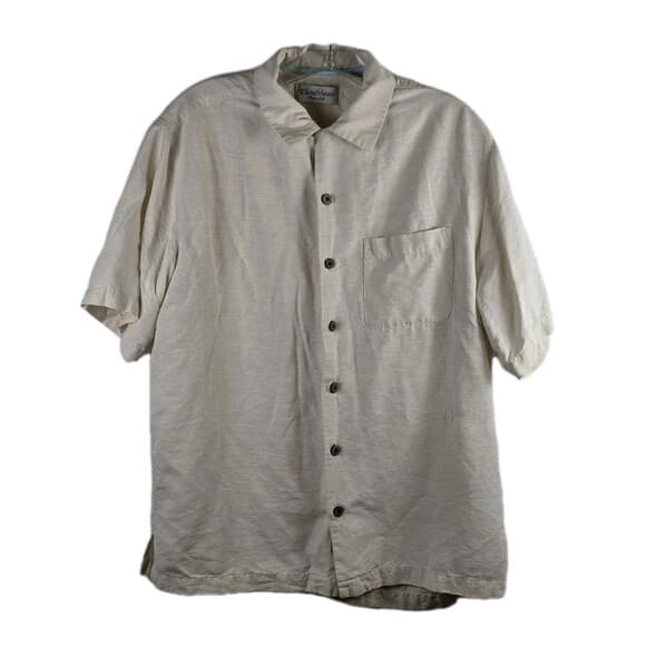 VTG Caribbean Men's Medium Ivory Silk Hawaiian Button Down Shirt - Thumbnail 12
